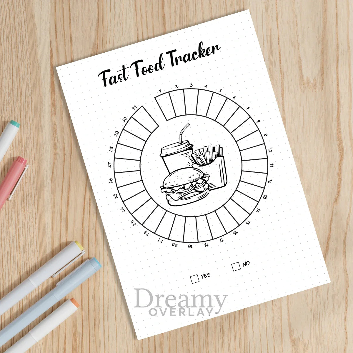Printable fast food tracker monthly printable journal page in A4, A5 and US Letter size