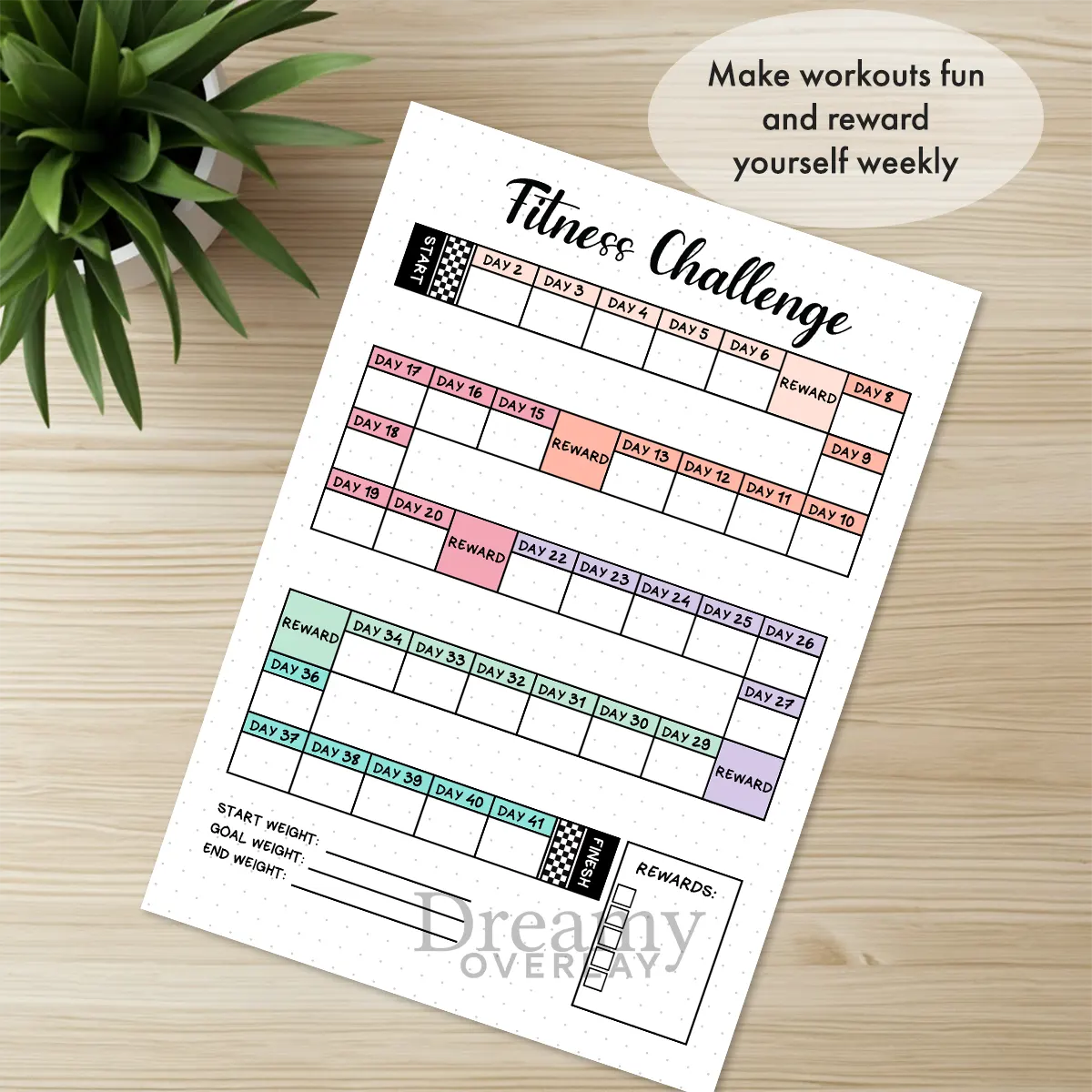 Printable fitness challenge tracker monthly printable journal page in A4, A5 and US Letter size