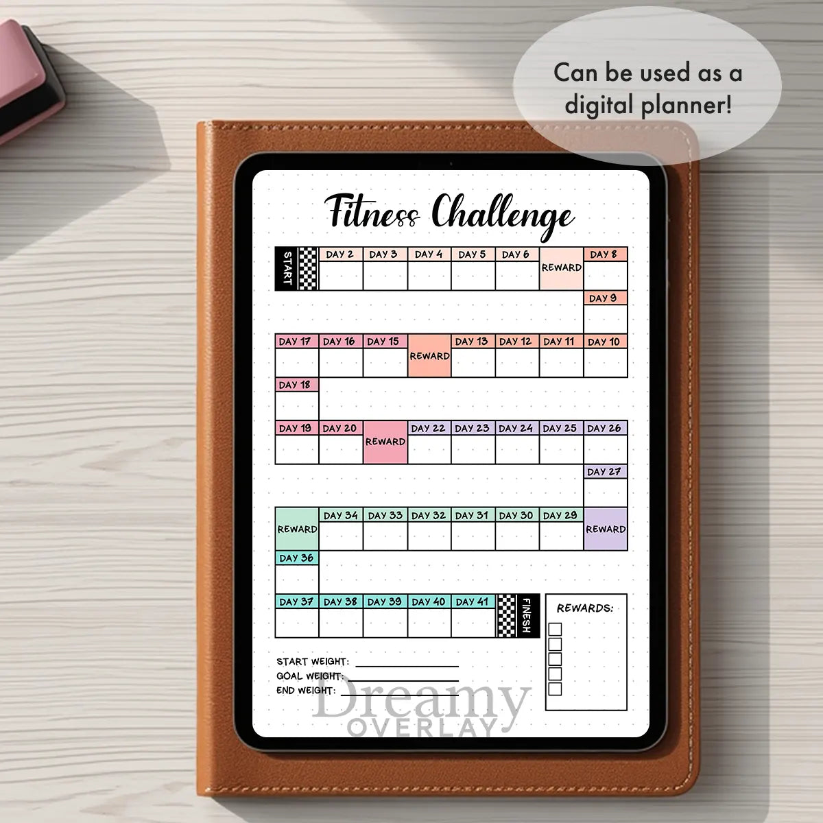Printable fitness challenge tracker monthly printable journal page in A4, A5 and US Letter size