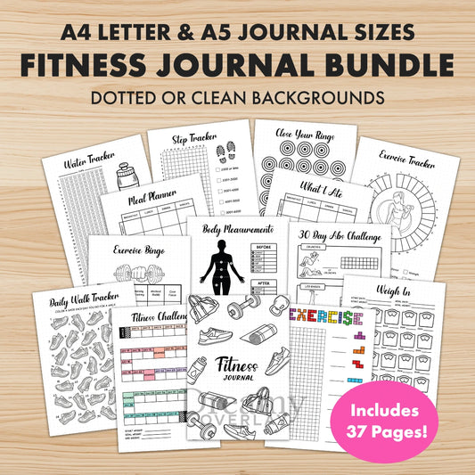 Printable fitness  journal  bundle tracker monthly printable journal page in A4, A5 and US Letter size