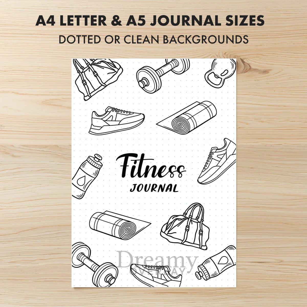 Printable fitness journal title page tracker monthly printable journal page in A4, A5 and US Letter size