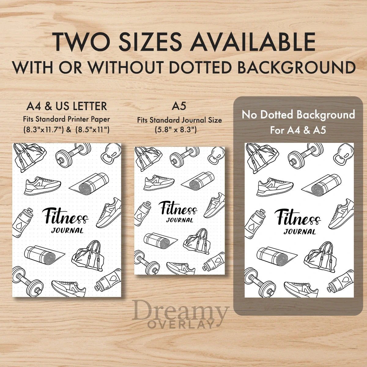 Printable fitness journal title page tracker monthly printable journal page in A4, A5 and US Letter size