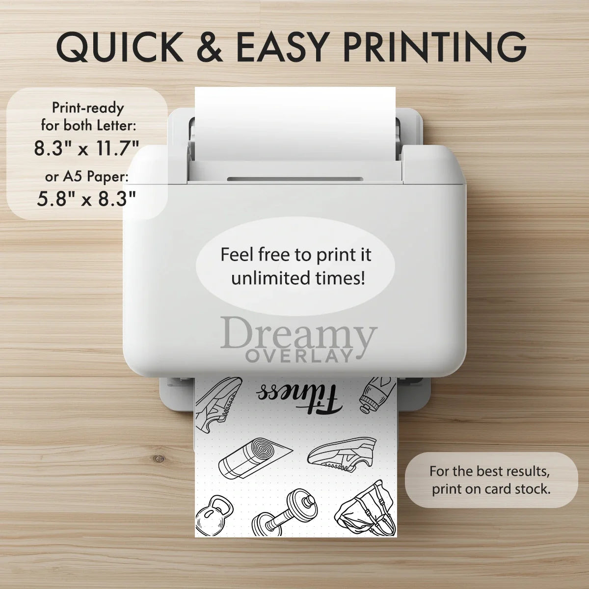 Printable fitness journal title page tracker monthly printable journal page in A4, A5 and US Letter size