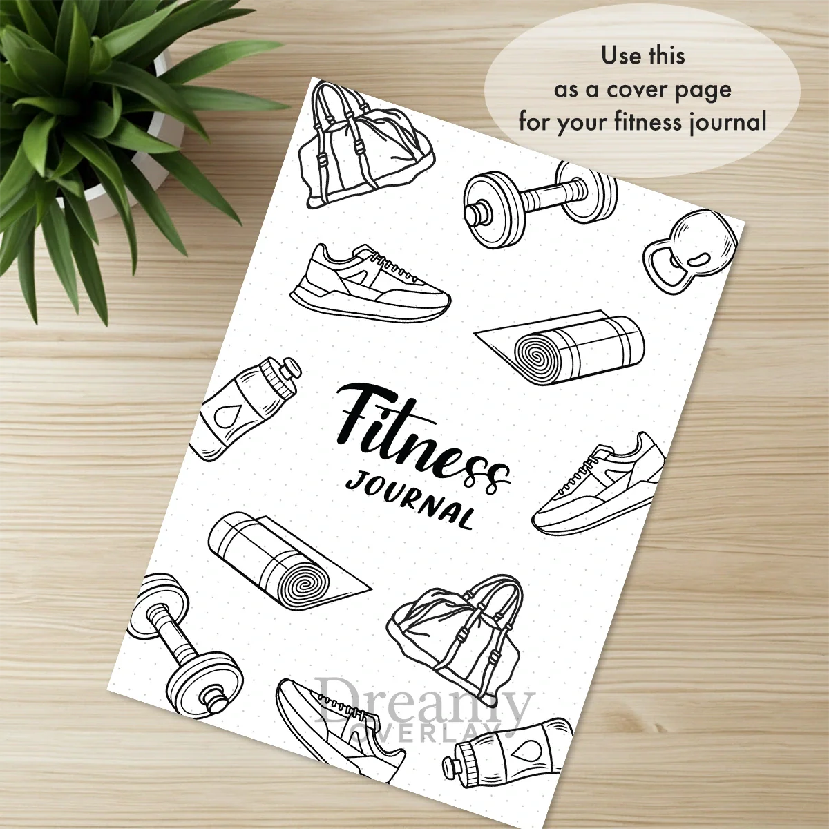 Printable fitness journal title page tracker monthly printable journal page in A4, A5 and US Letter size