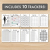 Printable fitness trackers bundle monthly printable journal page in A4, A5 and US Letter size