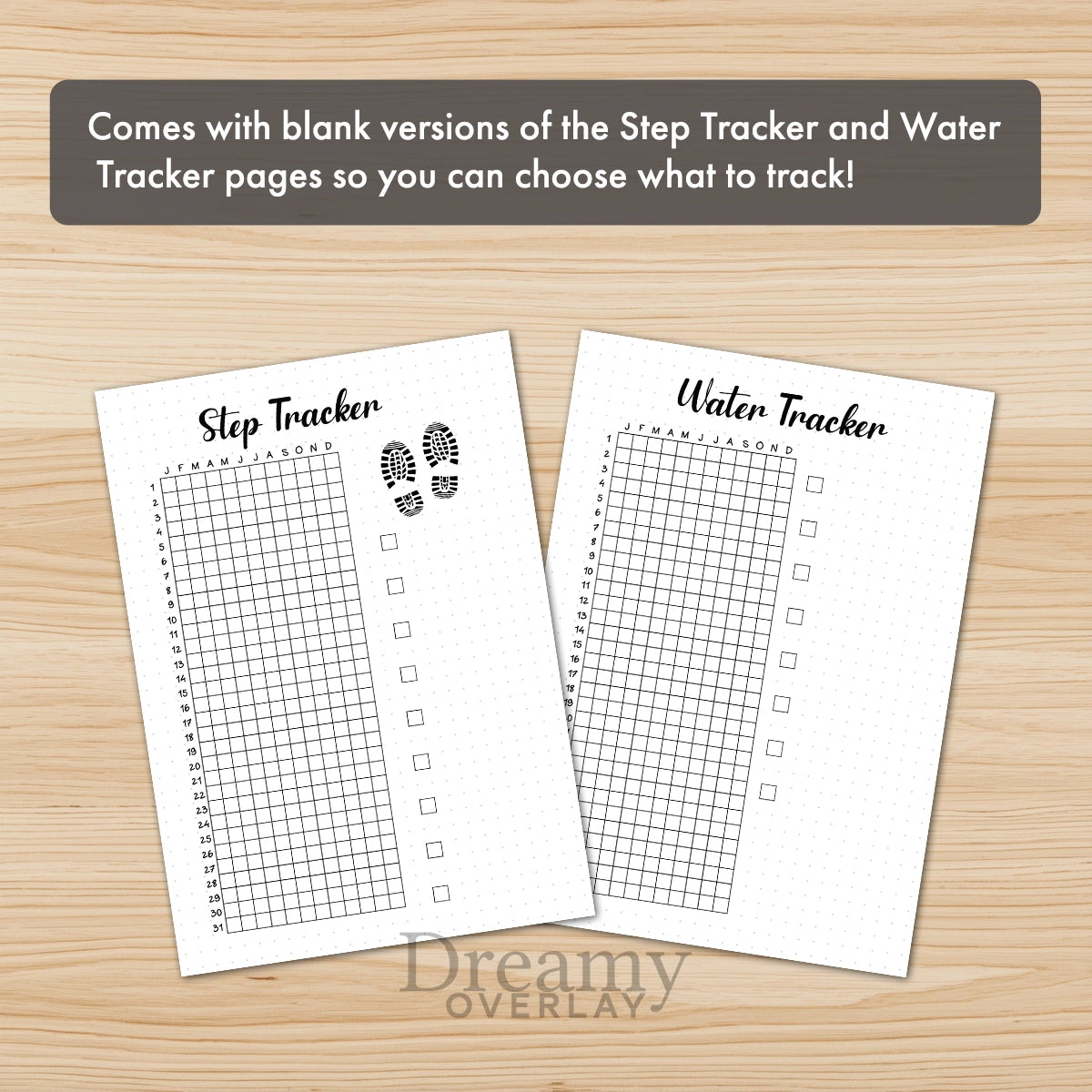 Printable fitness trackers bundle monthly printable journal page in A4, A5 and US Letter size