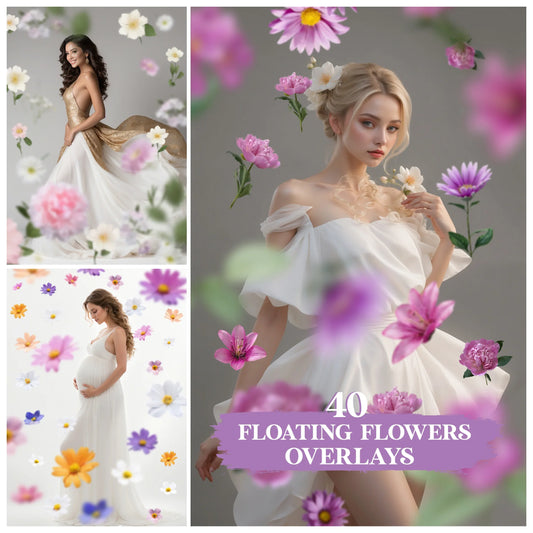 Floral Garland Backdrop Overlays for Photoshop - Falling Flower Effects