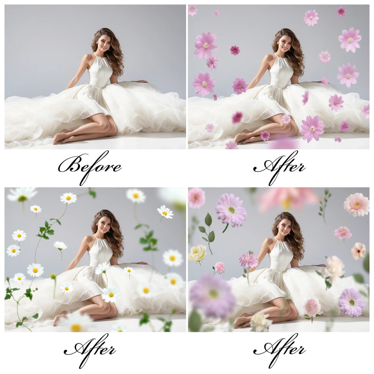 Floral Garland Backdrop Overlays for Photoshop - Falling Flower Effects