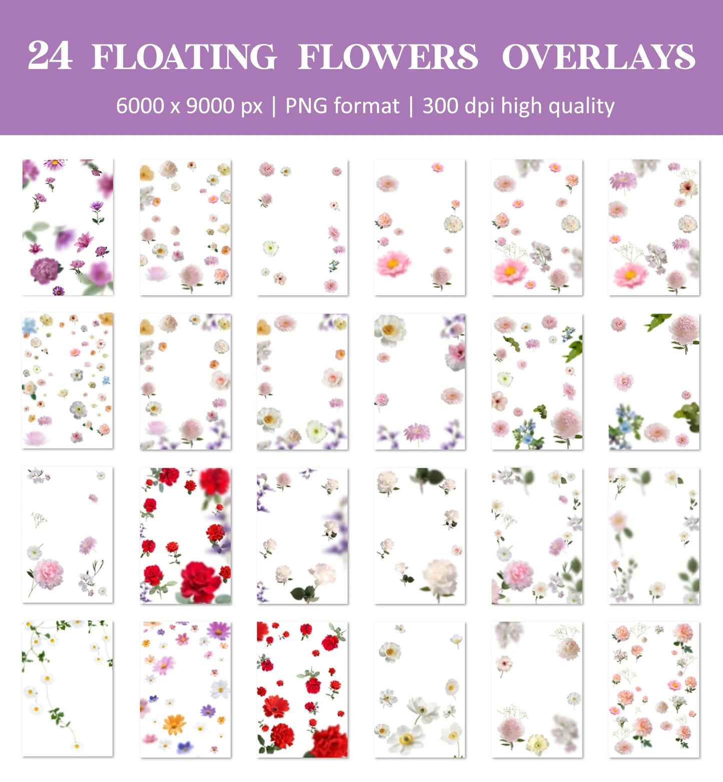 Floral Garland Backdrop Overlays for Photoshop - Falling Flower Effects