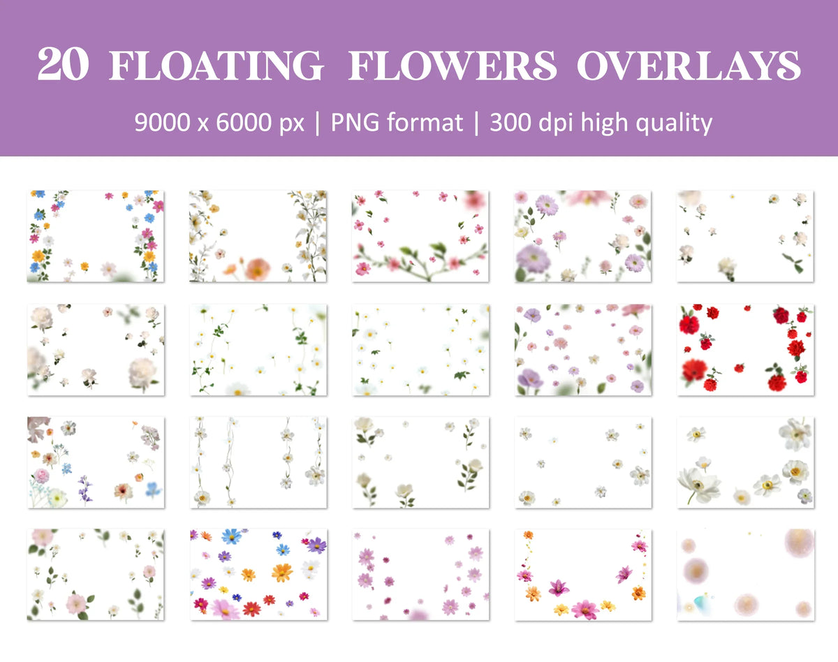 Floral Garland Backdrop Overlays for Photoshop - Falling Flower Effects