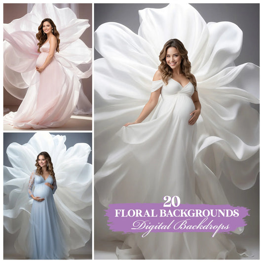 Floral Maternity Backdrops for Photoshop - Pregnancy Portrait Flower Effects