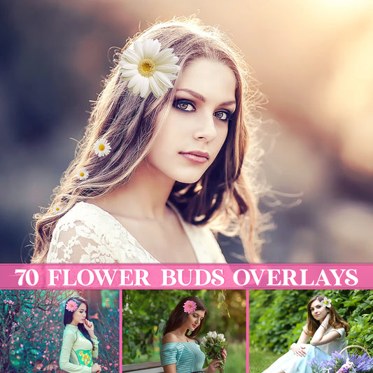 Flower Bud Overlays for Photoshop - Hair Clip and Floral Accent Effects