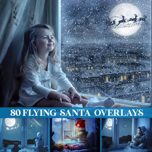 Flying Santa Overlays for Photoshop - Christmas Sleigh and Reindeer Effects