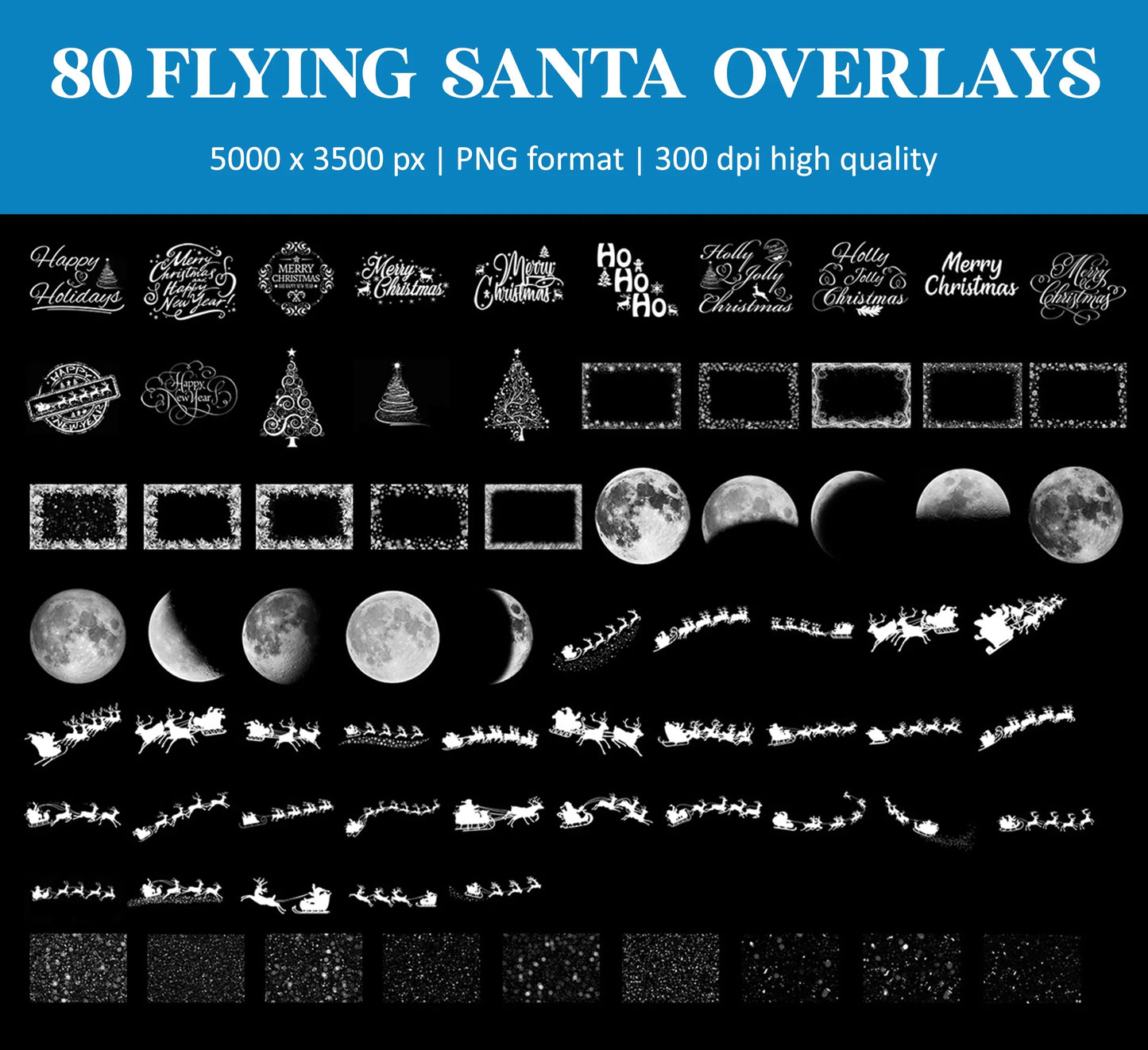 Flying Santa Overlays for Photoshop - Christmas Sleigh and Reindeer Effects