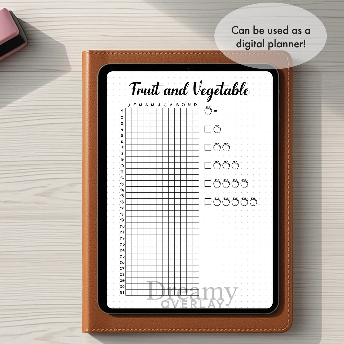 Printable fruit and vegetable tracker printable journal page in A4, A5 and US Letter size