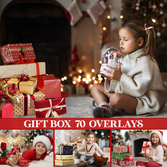 Gift Box Overlays for Photoshop - Birthday and Holiday Present Stack Effects