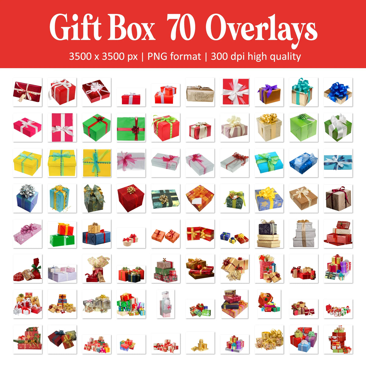 Gift Box Overlays for Photoshop - Birthday and Holiday Present Stack Effects