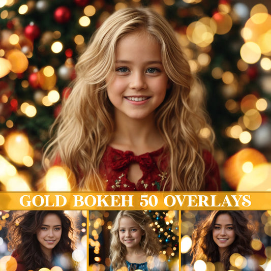 Gold Bokeh Overlays for Photoshop - Christmas Sparkle and Holiday Lights