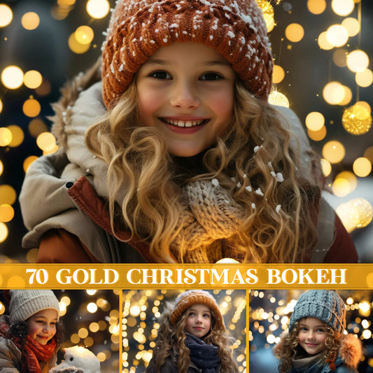 Gold Christmas Overlays for Photoshop - Holiday Bokeh and Festive Atmosphere