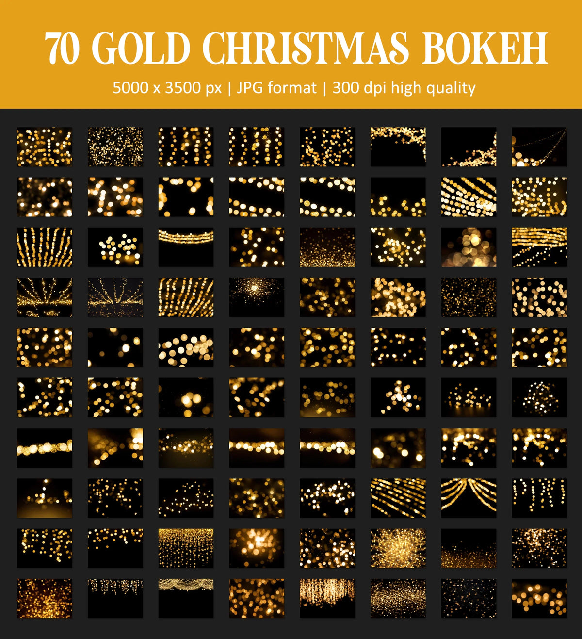 Gold Christmas Overlays for Photoshop - Holiday Bokeh and Festive Atmosphere