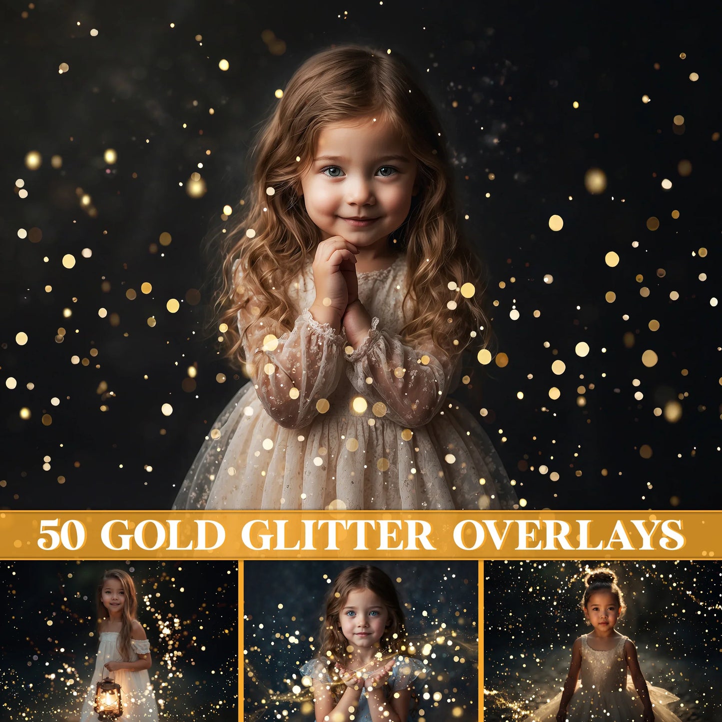 Gold Glitter Photo Overlay for Photoshop - Wedding Shimmer and Festive Sparkle