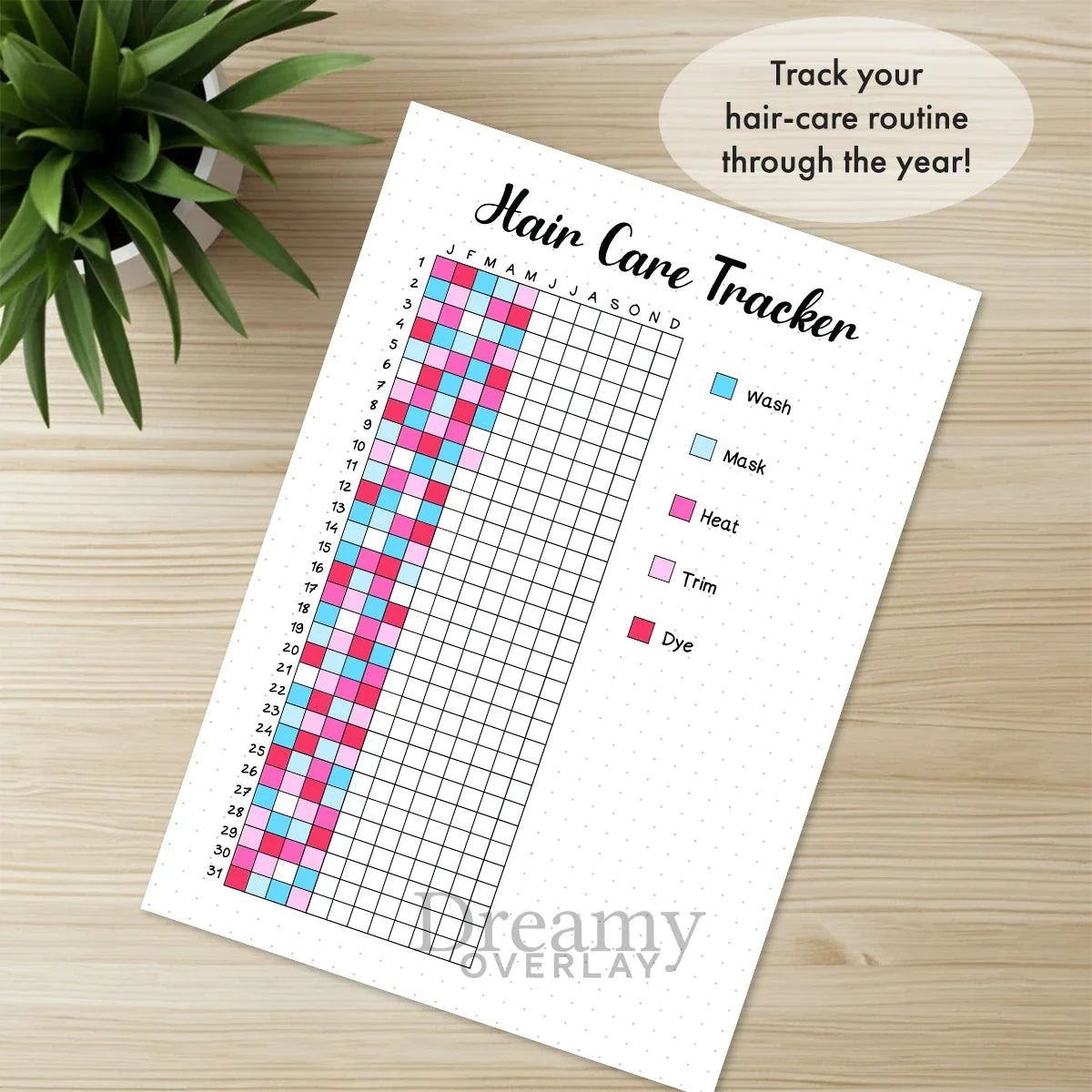 Printable hair care tracker journal page in A4, A5 and US Letter size