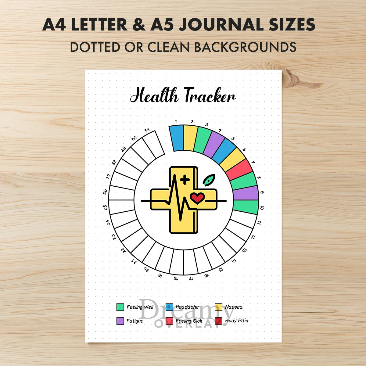Printable health tracker monthly printable journal page in A4, A5 and US Letter size