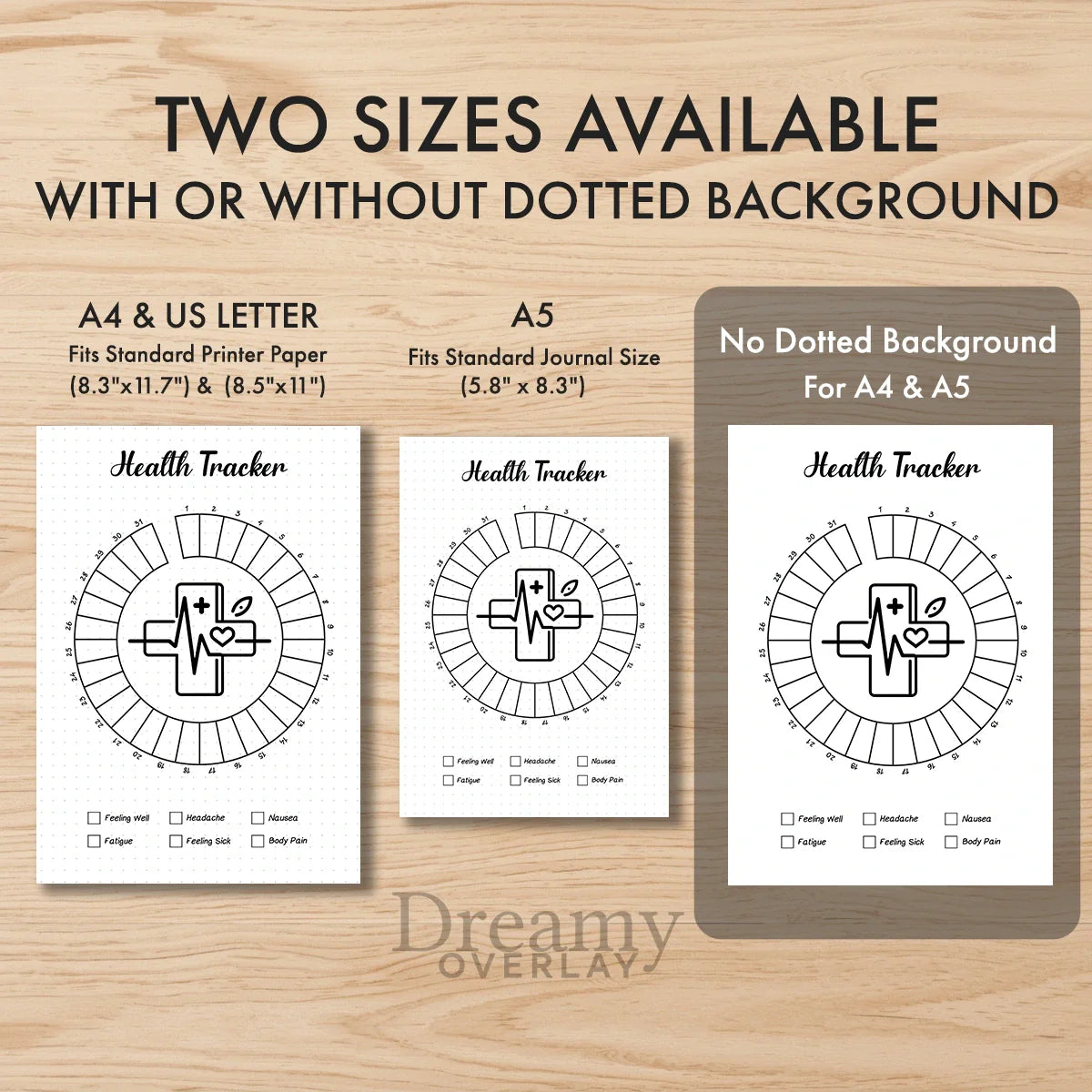 Printable health tracker monthly printable journal page in A4, A5 and US Letter size