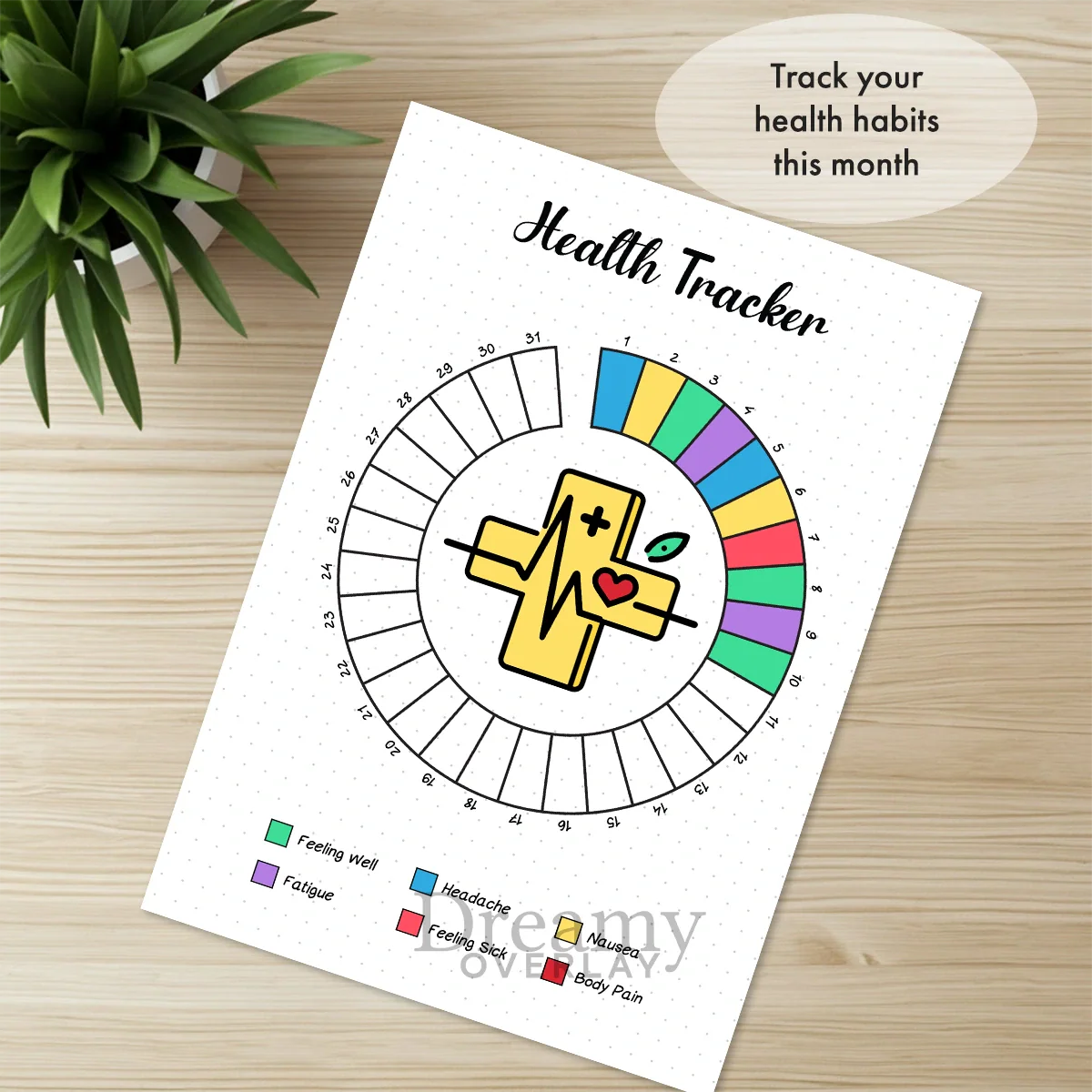 Printable health tracker monthly printable journal page in A4, A5 and US Letter size