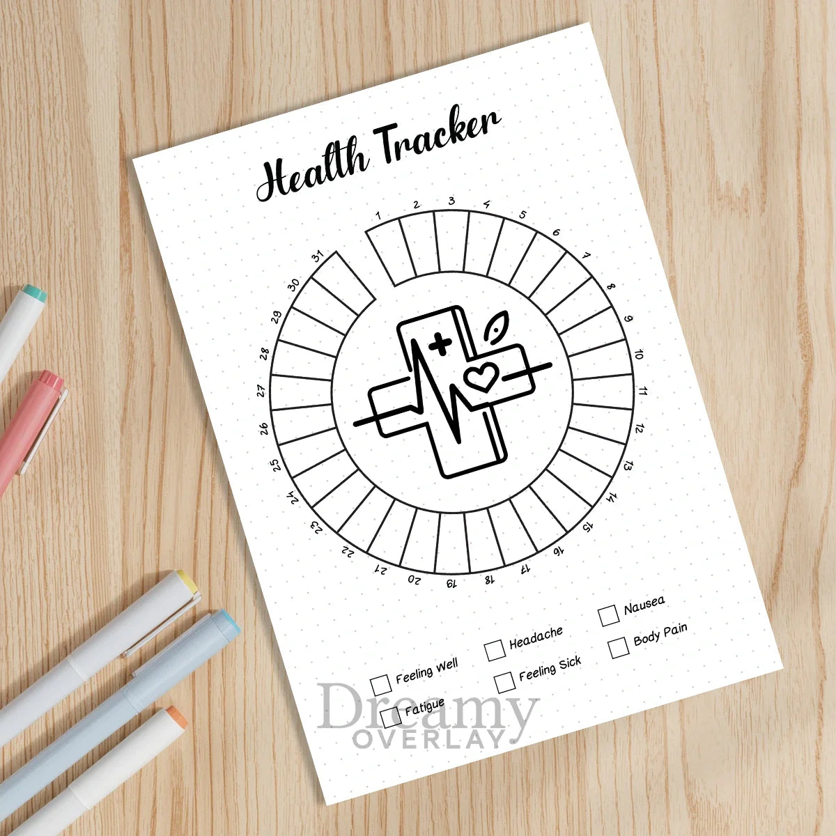 Printable health tracker monthly printable journal page in A4, A5 and US Letter size