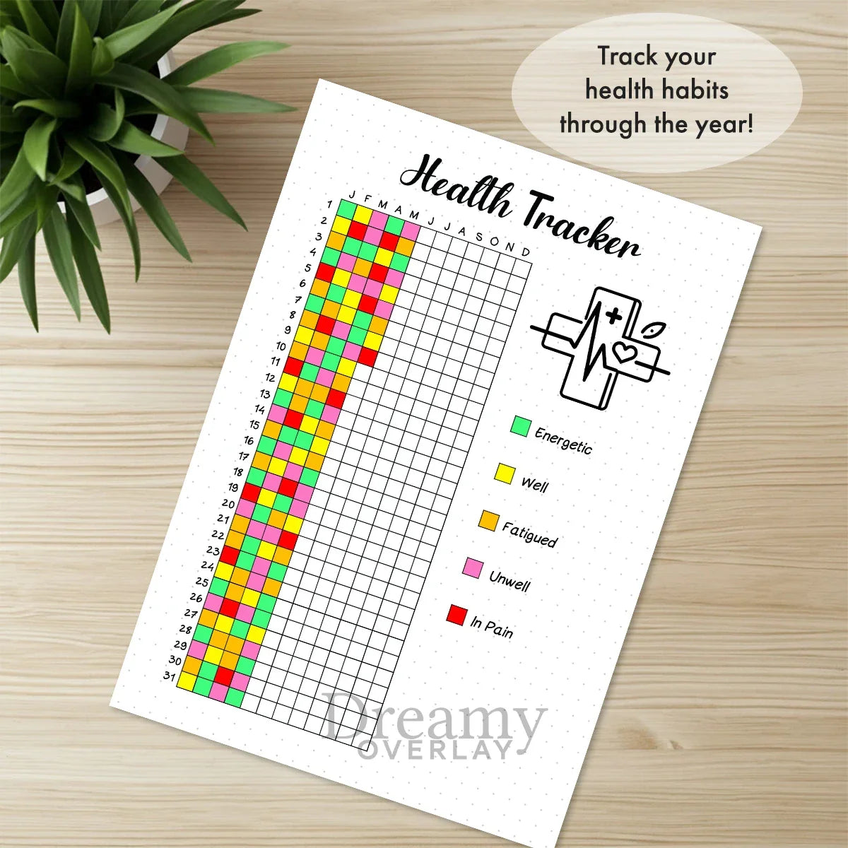 Printable health tracker journal page in A4, A5 and US Letter size