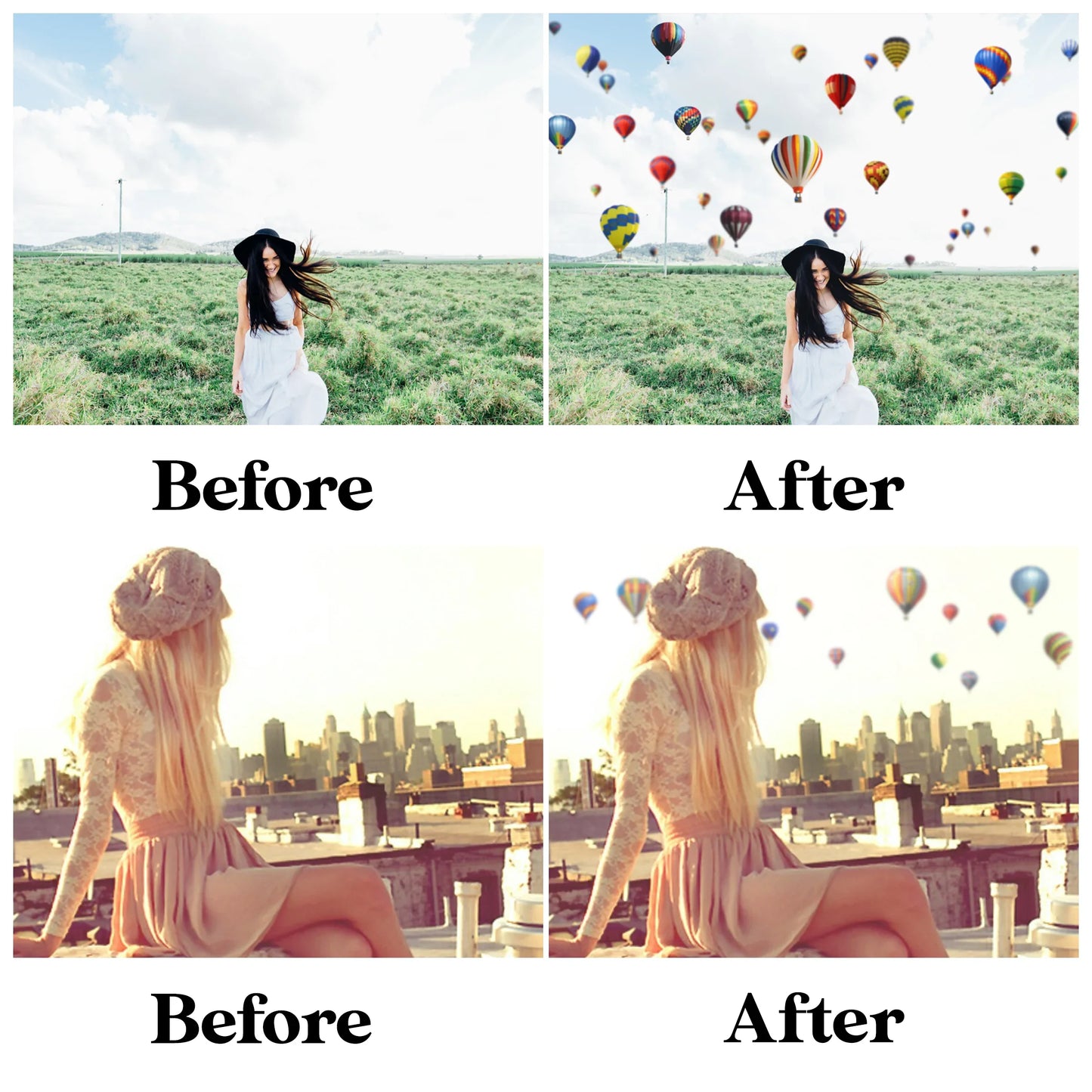 Hot Air Balloon Overlays for Photoshop - Sky Adventure and Travel Effects