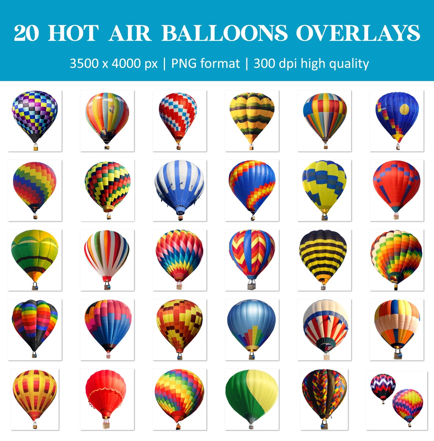 Hot Air Balloon Overlays for Photoshop - Sky Adventure and Travel Effects