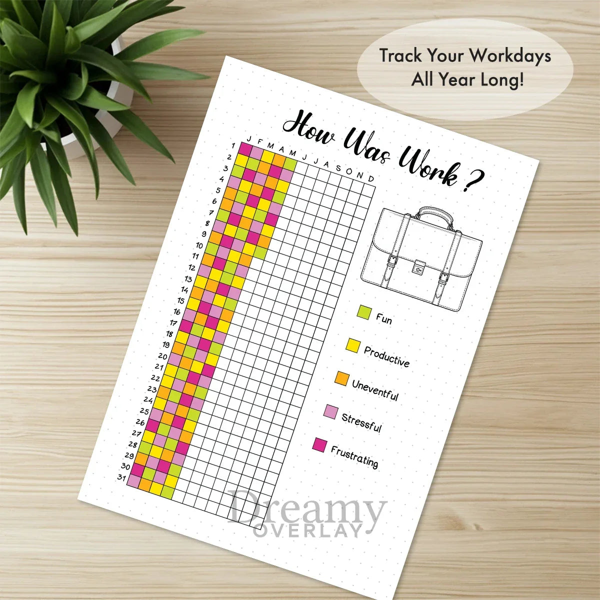 Printable how was work tracker journal page in A4, A5 and US Letter size