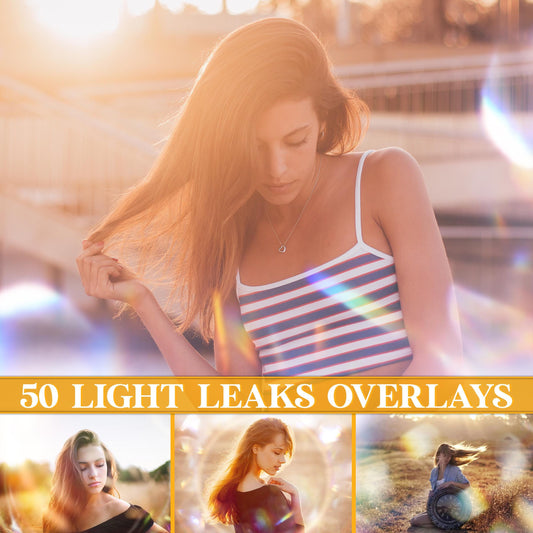 Light Leak Overlays for Photoshop - Rainbow Flare & Sun Effects - Instant Digital Download