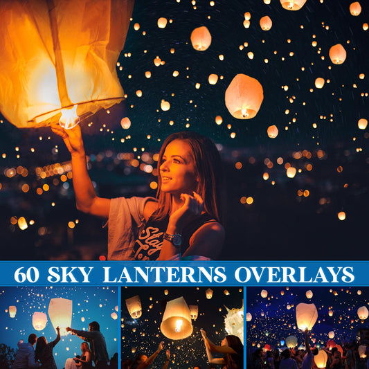 Sky Lantern Overlays for Photoshop - Floating Chinese Lanterns - Instant Digital Download