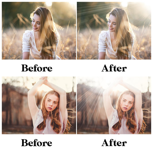 Sunshine Overlays for Photoshop - Natural Sunbeams & Golden Light Effects - Instant Digital Download