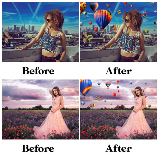 Hot Air Balloon Overlays for Photoshop - Sky Adventure & Travel Effects - Instant Digital Download