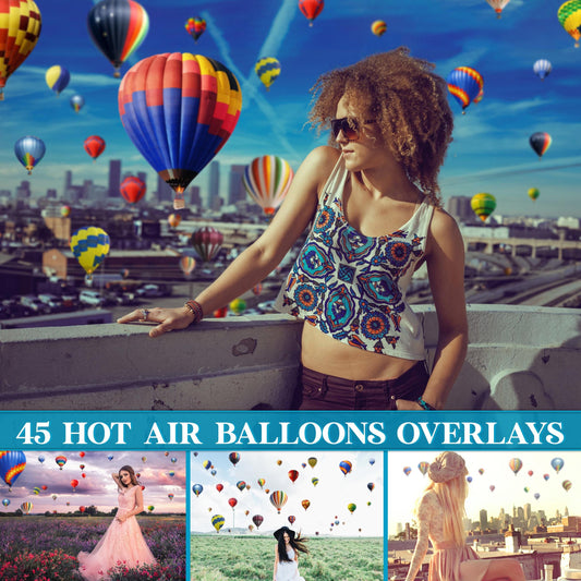 Hot Air Balloon Overlays for Photoshop - Sky Adventure & Travel Effects - Instant Digital Download