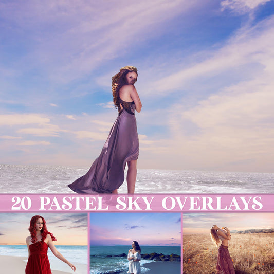 Dreamy Pastel Sky Overlays for Photoshop - Soft Sunset & Cloudscape Effects - Instant Digital Download