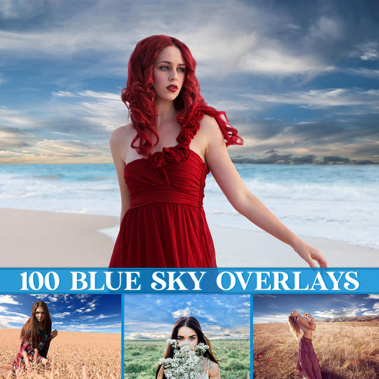 Blue Sky Overlays for Photoshop - Cloudy Digital Backdrops - Instant Digital Download
