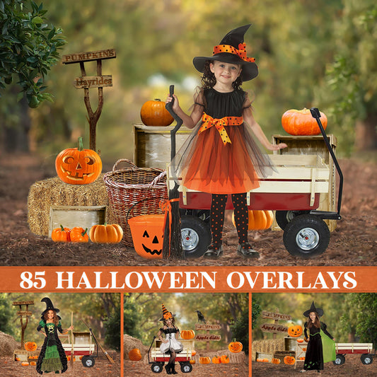 Halloween Overlay for Photoshop - Pumpkin & Witch Hat Effects - Instant Digital Download