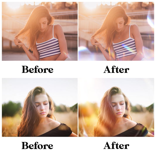 Light Leak Overlays for Photoshop - Rainbow Flare & Sun Effects - Instant Digital Download