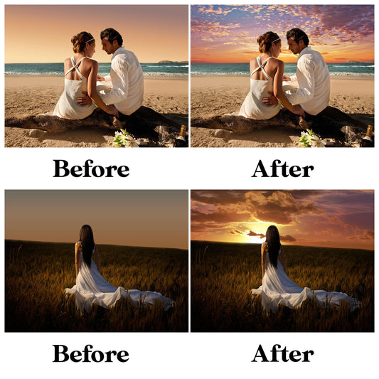 Sunset Sky Overlay for Photoshop - Realistic Golden Hour & Cloud Backdrops - Instant Digital Download