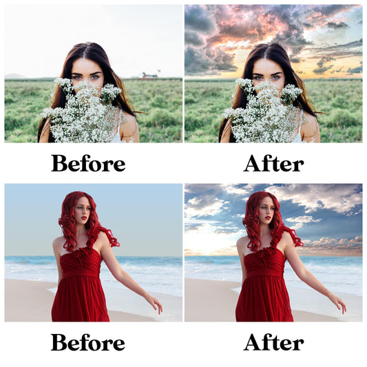 Dreamy Sky Overlays for Photoshop - Pastel Sunset & Dramatic Cloud Effects - Instant Digital Download