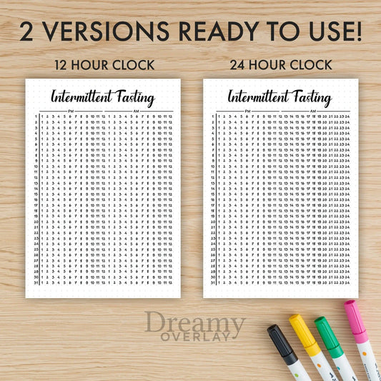 Printable intermittent fasting tracker printable journal page in A4, A5 and US Letter size