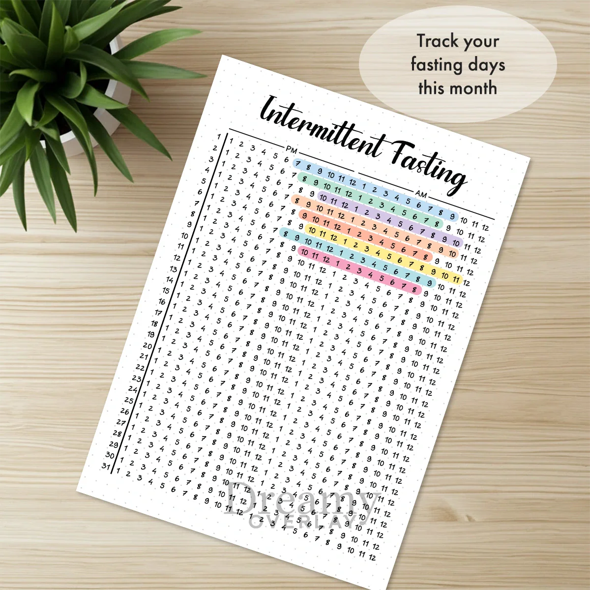 Printable intermittent fasting tracker printable journal page in A4, A5 and US Letter size