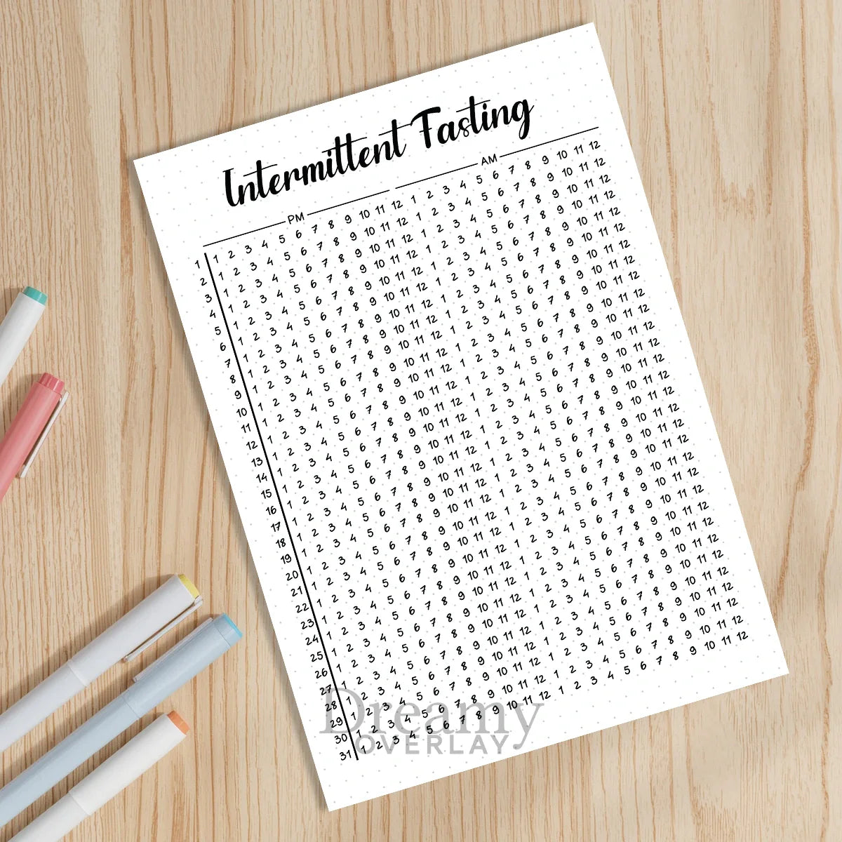 Printable intermittent fasting tracker printable journal page in A4, A5 and US Letter size