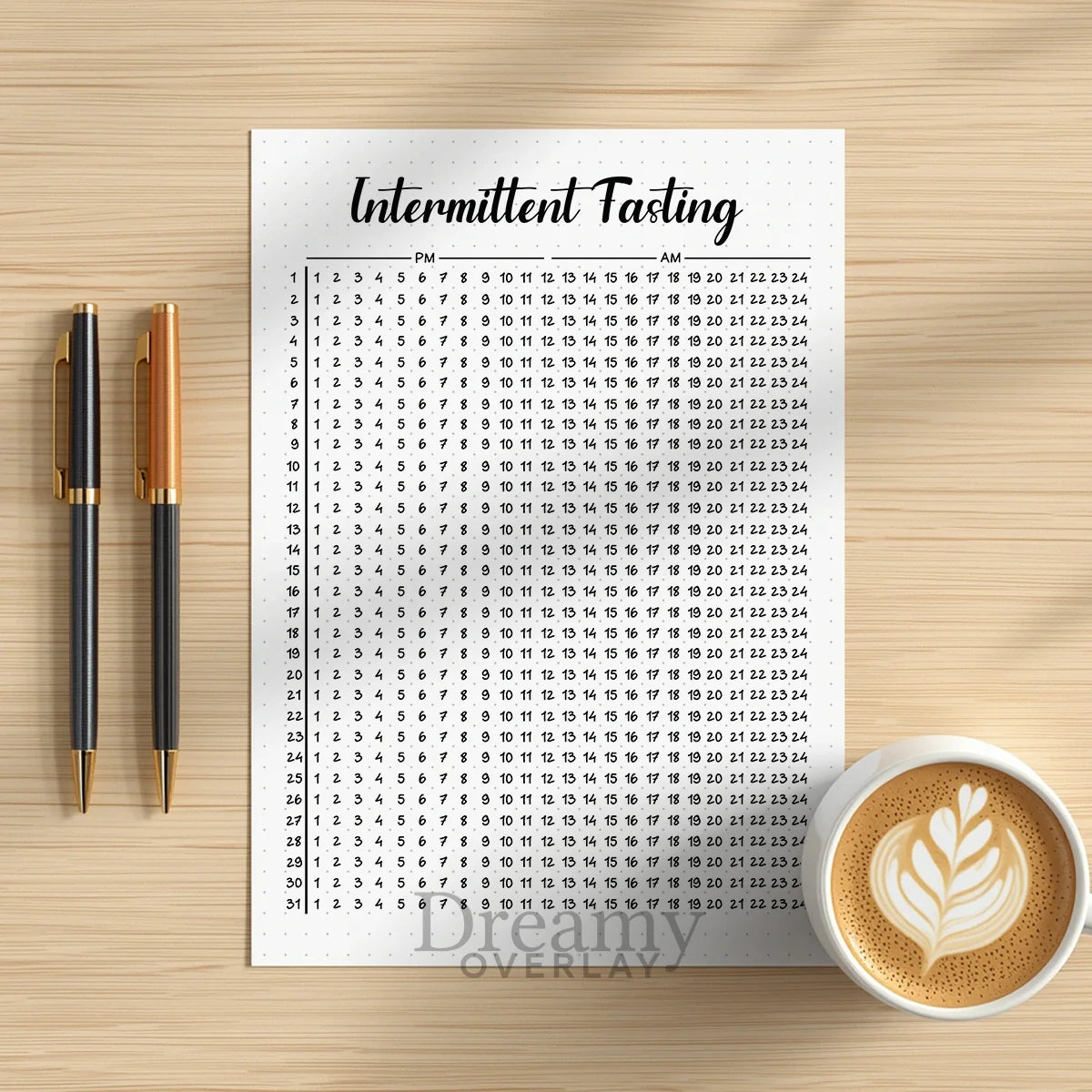 Printable intermittent fasting tracker printable journal page in A4, A5 and US Letter size