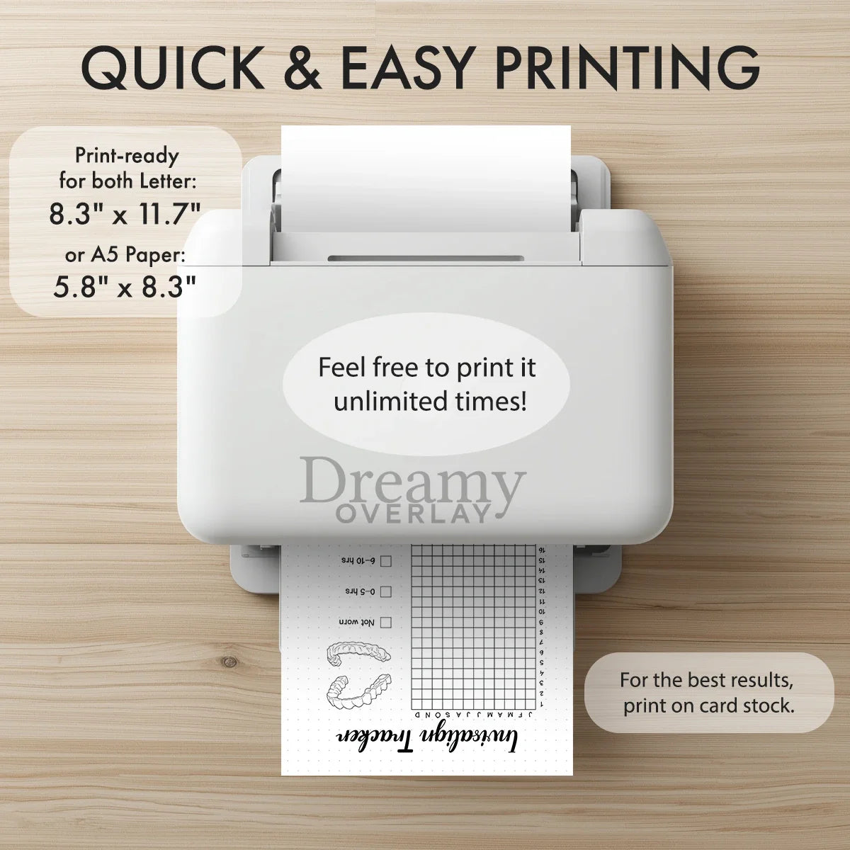 Printable invisalign tracker yearly printable journal page in A4, A5 and US Letter size